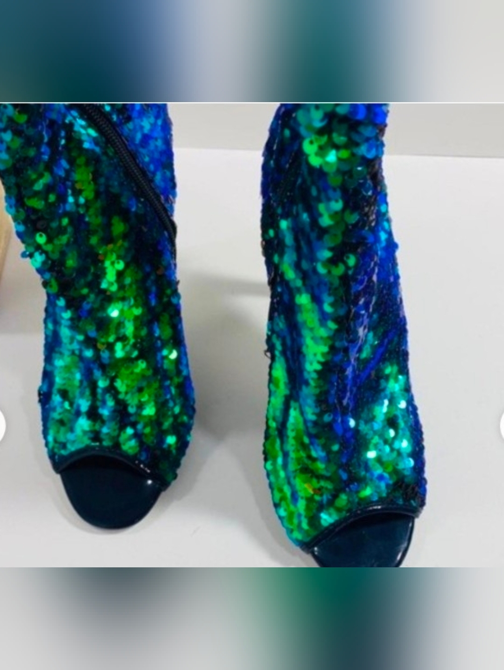 Cape Robbin Thigh High Mermaid Sequin Blue Green Open Toe Fetish Boots Size 7 - Picture 2 of 12